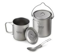 Camping Pot Set, 3 Pieces Titan Pot Compact Camping Pans with Lid Collapsible Handle Ultralight Portable Camping Water Mug, for Outdoor Camping Hiking Backpacking (750ML Pot &