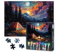 Camping Puzzles for Adults 1000 Pieces, Camping on the Lake in the Mountains at Night Jigsaw Puzzles, Adult Puzzle for Adults, Educational Fun Games or Toys for Elders Friends 20X27 INCH