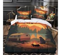 Camping Scene Comforter Cover 3D Design Printed Durable 3 Pcs Bedding Set Zipper retro Vintage Illustration Duvet Cover Luxury Washable for Kids Girls Boys Adults Women Teens Super king（260x220cm）