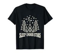 Camping Scene Sleep Under Stars Campfire Pine Trees Design T-Shirt