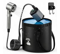 Camping Shower 12000mAh w, Digital Display & Foldable Bucket, 6 Modes