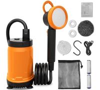 Camping Shower, 8000mAh Type-C Rechargeable Portable Shower Camping Shower,Camping Shower with Pump Heat Display, 2 Gear Adjustment, shower pump for Hiking, RV, Traveling, Car Washing, dog shower
