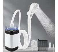 Camping Shower, LIBERRWAY Portable Shower for 90-140mins Outdoor Shower, Battery Level ▏ Watertemperature Viewable Dog Shower with Waterpressure Adjustable Shower Head IP67 Water Pump 6.5ft Hose-White