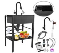Camping Sink Kitchen Sink Black Kitchen Sink Square Bowl Sink with Strainer Drain and tap Suitable for Kitchen, Laundry,caravans, bar