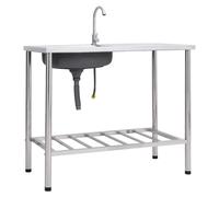 Camping Sink Stainless Steel Silver 100x50x15cm Single Basin w/ Portable Drainer