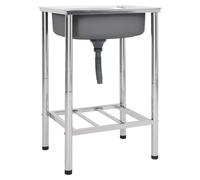Camping Sink Stainless Steel Single Basin Silver 55x45x18cm Portable FoldableXL