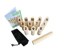 'vidaXL Number Kubb Game Set - Natural Solid Pinewood Outdoor Wooden Game with Carrying Bag, Fun and Engaging for Parties, Picnics and Gatherings