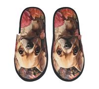 Camping Slippers Vintage Red Flower Chihuahua Slipper Non Slip Fuzzy Slippers Portable House Shoes For Casual Travel Autumn L