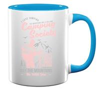 Camping Society Let's Sleep Under The Stars May The Mountains Be with You Ceramic Tea Coffee Mug Light Blue