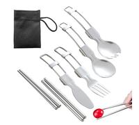 Camping Stainless Steel Silverware Set, Folding Cutlery Set,Stainless Steel Cutlery - 5 Piece Folding Chopsticks Sets for Outdoor, Travel, Walking,