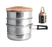 Camping Steamer for Cooking - Vegetable Steamer with Lid, Stackable Pan Insert | Multilayer Panini Steamer with Wooden Lid - Multi-Function Portable Pot