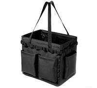 Camping Storage Bag with Steel Mesh Base, 900D Oxford Collapsible Toolbox for BBQ Gas Tank, Picnic Organizer with 20 Hooks & 4 Pockets, Outdoor Gear Basket for RV(Black)