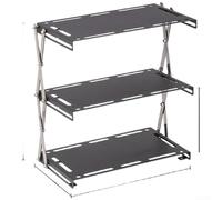 Camping Storage Rack, 3 Tier Solid Wood Foldable Portable Table, Multi-Layer Outdoor Camping Organiser Shelf(Black)