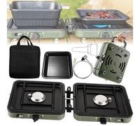 Camping Stove, 2-in-1 4400W 2-Burner Camping Gas Stove, Collapsible Portable Gas Stove, Adjustable Burner with Grill Plate & Gas Hose Handle, Carrying Bag for Camping Cooking (No Gas Tank)