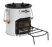 Camping Stove Silver Galvanised Steel and Cast Iron 45 x 25 x 26 cm, Outdoor Fire Pit with Extendable Shelf and Handles for Wood, Ideal for Heating and Cooking in the Garden and on the