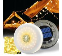 Camping String Lights, 10M 100LED Solar Stowable String Light Waterproof Retractable Camping String Lights Reel with 5 Modes Rechargeable Camping Fairy Lights Camping Lanterns for Yard Decoration