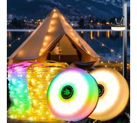 Camping String Lights 10M 2PCS, 3 in 1Waterproof Portable Outdoor Camping Fairy Lights 8 Lighting Modes, USB Rechargeable Retractable Camp Light for Tent RV Yard Patio Garden Party Decor, Multicolour