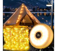 Camping String Lights, 10M Waterproof Portable Outdoor Camping Fairy Lights 8 Lighting Modes, USB Rechargeable Retractable Camp Light 3 in 1 for Tent RV Hiking Yard Patio Garden Party Decor, Warm