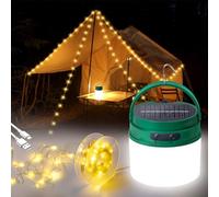 Camping String Lights - 2 in 1 Solar & USB Rechargeable 3600mAh Camping Light with 2 Lighting Levels & SOS Mode, 12M/39.3FT Fairy Lights with 8 Modes, Waterproof Outdoor String Lights for Tent RV
