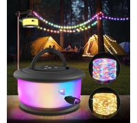 Camping String Lights,2 in 1 Upgraded 32.8FT Rechargeable Tent Lights String with 19 Lighting Modes,Quick Storage camping lights，Portable LED Lamp for Bedroom Yard Decor Christmas Camping(Black)