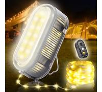 Camping String Lights for Camping Essentials Gear Waterproof, 21ft Hanging Lamp 3000LM for Outdoor Camping Awning Accessories, 2025 Upgraded LED Rechargeable Tent Rope Lights for Camper Decor (Grey)