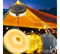 Camping String Lights with Remote Control, 39.4FT 120 LEDs Portable Outdoor String Lights, 8 Lighting Modes Rechargeable Camping Lights Reel, Outdoor Solar Light for Camp,Yard,Tent (warm white, 12M)