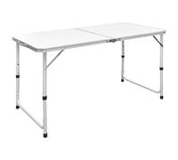 Camping table 120x60cm White MDF Top Aluminium Frame Foldable Height Adj Compact