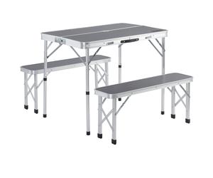 Camping Table & Bench Set 3Pcs Grey Aluminium