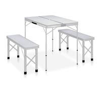 vidaXL Folding Camping Table with 2 Benches Aluminium White UK HOT