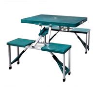 Camping table set Light Green 85.5x65x67cm PP tabletop steel frame 4 stools fold