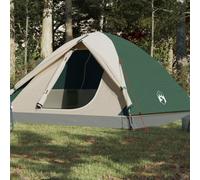 Camping Tent 3-Person Green 190T Polyester PU Coated Dome Fold 240x217cm