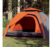 Camping Tent 326x260x175cm 190T Polyester PU Coating Grey/Orange Dome 4-Person