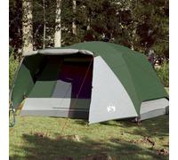Camping Tent 4-Person Green 190T Polyester PU Coated Cabin with Porch Double-Zip