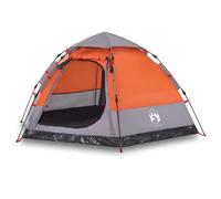 4 Person Camping Tent Waterproof Grey Orange Quick Setup Canopy Outdoor Festival