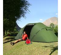 Outsunny 4-6 Man Camping Tent with Living Area and 2 Bedrooms, Hiking Sun Shelter, UV Protection Tunnel Tent, Dark Green