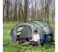 Outsunny 4-5 Person Pop-up Camping Tent Family Tent w/ 2 Mesh Windows & PVC Windows Portable Carry Bag for Outdoor Trip, Dark Green