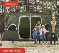 Outsunny Camping Tent, Family Tent 4-8 Person 2 Room Easy Set Up, Green