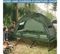 Camping Tent Foldable Hiking Bed Sleeping Bag Cot with Layer Windows Army Green