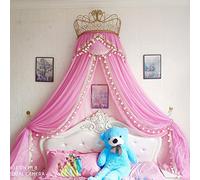 Camping Tent Princess Bed Curtain Lace Metal Crown Bed Canopy Drapes, Reading Nook Canopies Tent Bedroom Bed Decoration, Romantic Gifts for Your Daughter