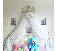 Camping Tent Princess Bed Curtain Lace Metal Crown Bed Canopy Drapes, Reading Nook Canopies Tent Bedroom Bed Decoration, Romantic Gifts for Your Daughter