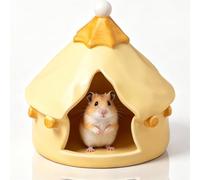 Camping Tent Shaped Ceramic Hideaway & House, Hamster Habitat Cool Sleeping Hut, All-Season Non-Slip Pet Shelter For Small Rodent(Yellow)