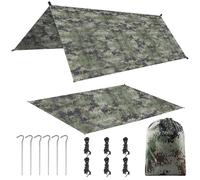 Camping Tent Tarp 3 * 3m Waterproof Windproof Hammock Rain Fly Tent Tarp Portable Tarpaulin Shelter Sunshade Canopy (Including a Tent Mat), for Outdoor Fishing Camping Hiking (Camouflage)
