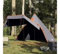 Camping Tent Tipi 5-Person Grey Waterproof, 185T Polyester PU Coated, 366x366x205 cm Outdoor Shelter