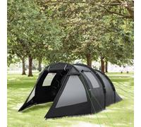Outsunny 3-4 Persons Tunnel Tent, Two Room Camping Tent w/ Windows, Black