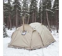 Camping Tent with Double Wall, 4 Season Waterproof Large Tents, Stove Jack and Two Tent Pole Divider Curtain to Separate Rooms, Portable Cabin Tent tent, for 2-3 Travel Brown