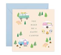 Camping-Themed Love Card - ‘Happy Camper’ - Romantic Anniversary Card for Wife, Husband, Girlfriend, Boyfriend, Couples, Travel Lovers, Spouse, Babe, Other Half, Fiance - Comes with Stickers