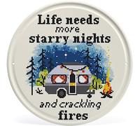 Camping Tin Signs Life Needs More Starry Nights and Crackling Fires Retro Camping Round Tin Signs Vintage Wall Decor Aluminum Poster for Home Bedroom Cafe Garage Gifts for Women Men 30cmx30cm