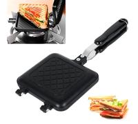 Camping Toastie Maker Double-Sided, Handheld Toasted Sandwich Pan Non Stick Stovetop, Camping Toaster for Gas Stove Sandwich Baking Pan for Home Outdoors Camping (Black)