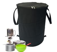 Camping Trash Can, 37L Folding Trash Can with Zippered Lid, Reusable Pop up Yard Waste Leaf Bag, Portable Garden Garbage Bin for Camping, Recycling, Outdoor, Yard