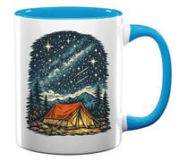 Camping Under a Star Filled Sky Ceramic Tea Coffee Mug Light Blue